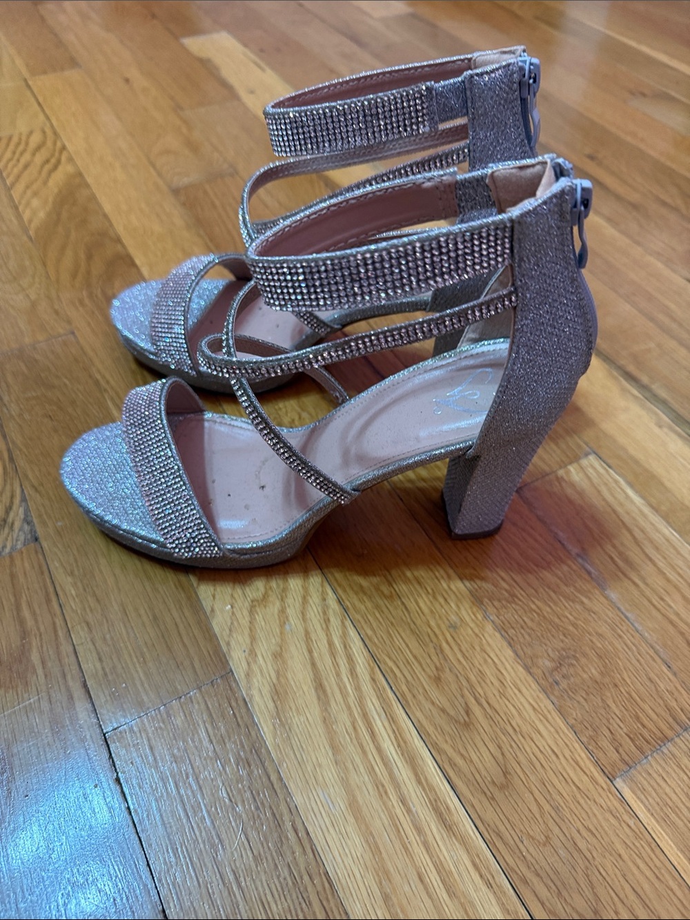 Women's Glitter Block Heel Strappy Sandals - Silver